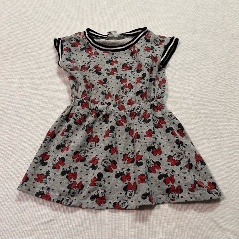 Disney Gray Black White Minnie Mouse Short Sleeve Girl's Dress Size 2T‎